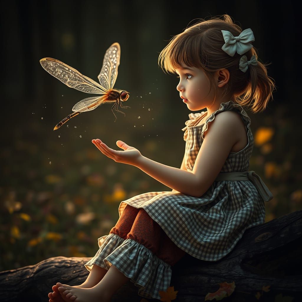 Girl Whispers Secrets to Magical Dragonfly