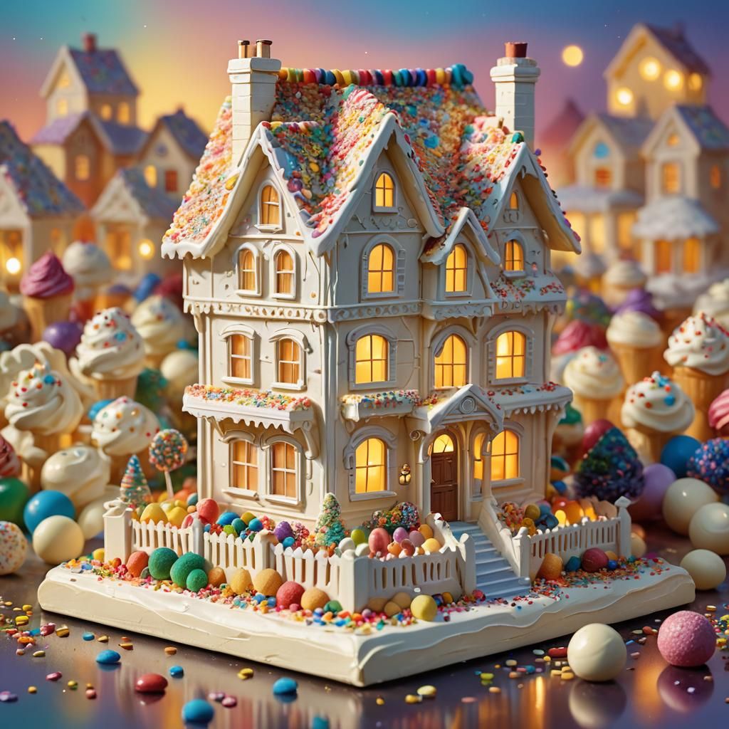 Intricate White Chocolate House in Hyperrealistic Digital Ar...