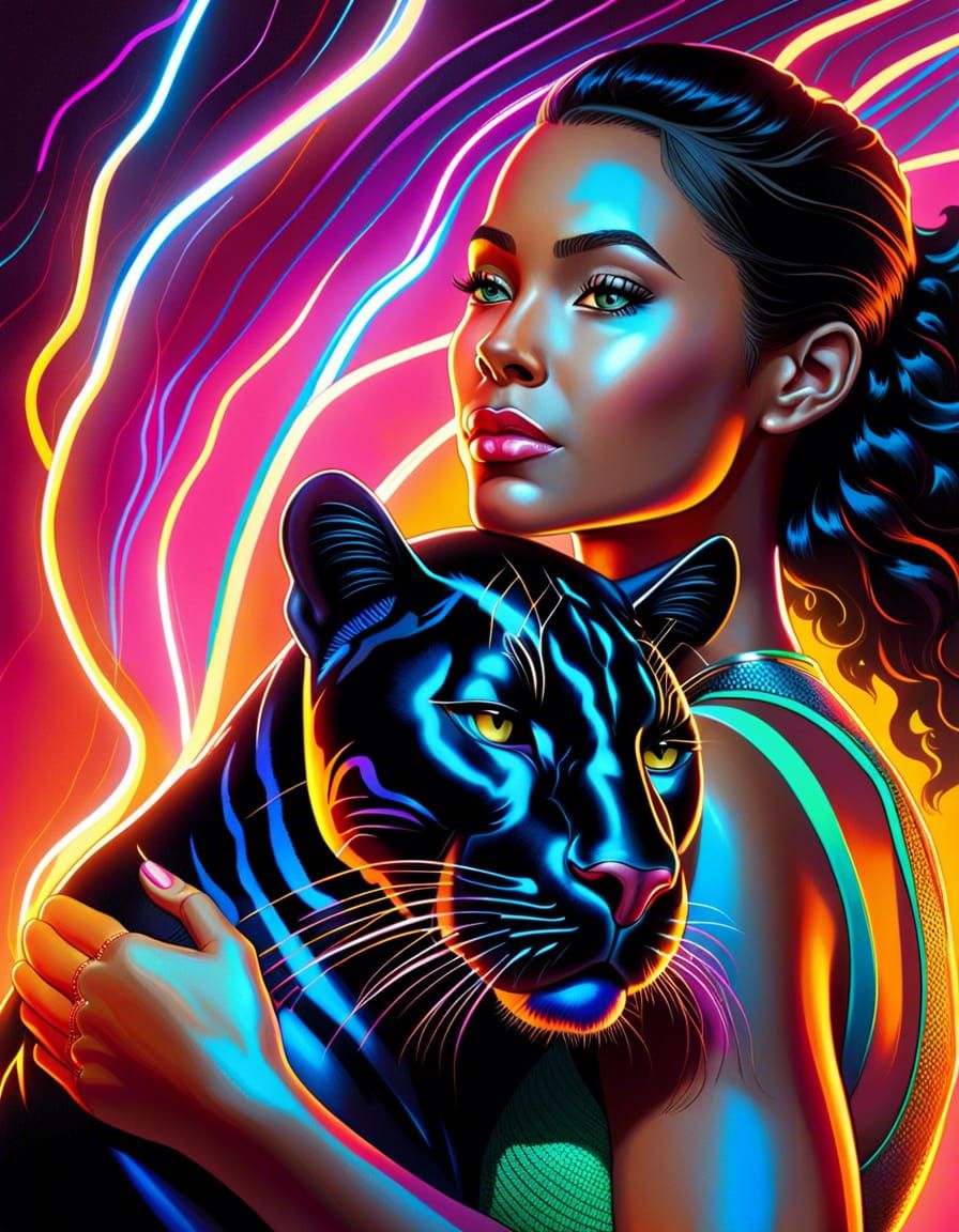 A brunette lady with her black panther