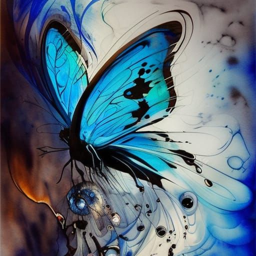 Blue Butterflies in Fluid Gouache Style