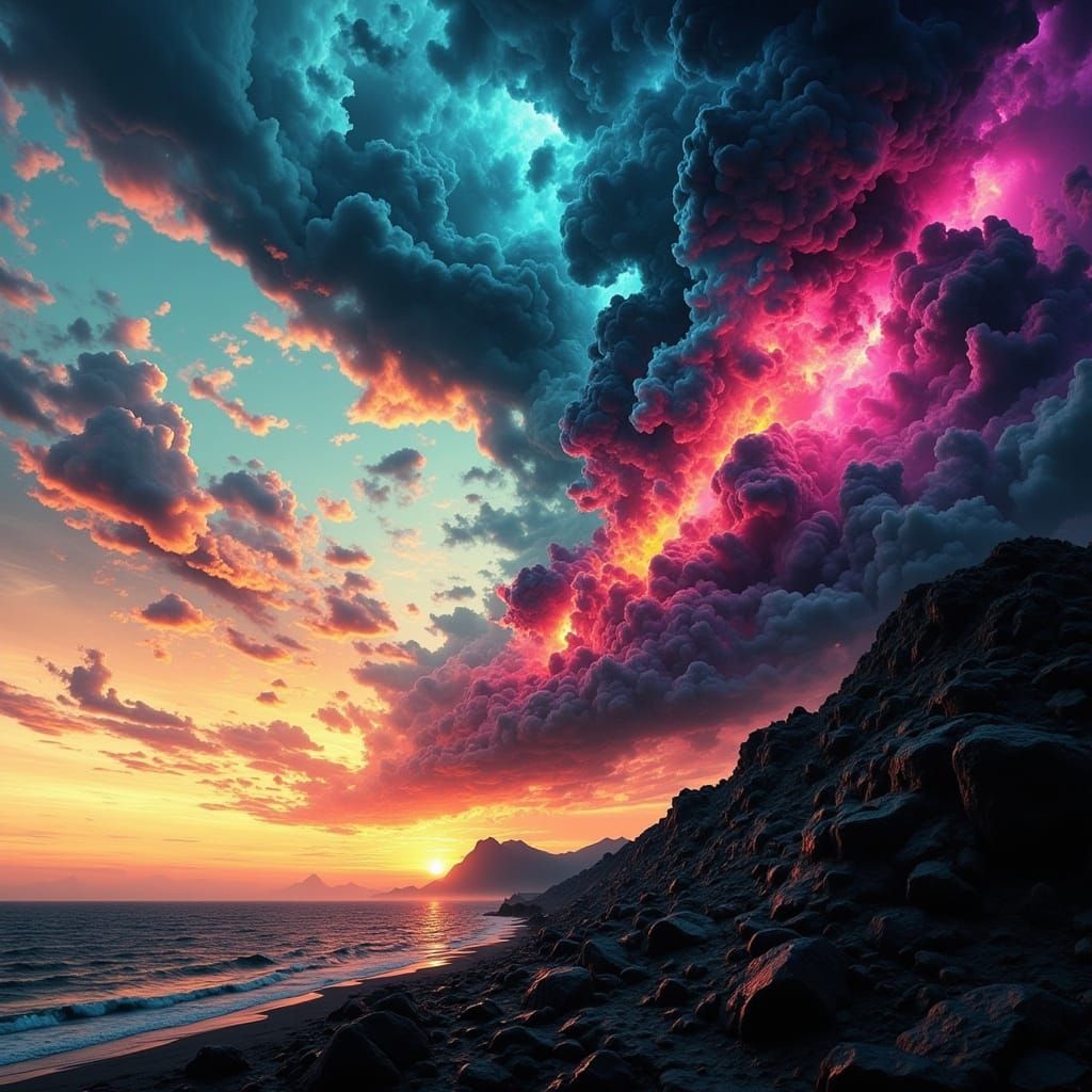 Photorealistic Double Exposure: Dramatic Sky Swirling Clouds