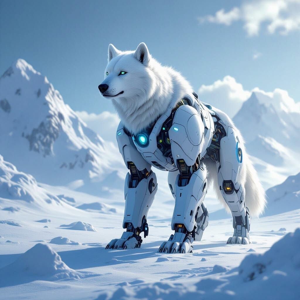 Robotic Polar Bear Dog in Arctic Concept Art