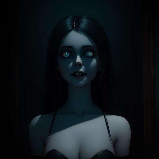 Sinister Woman in Dark: Surrealist Horror Portrait