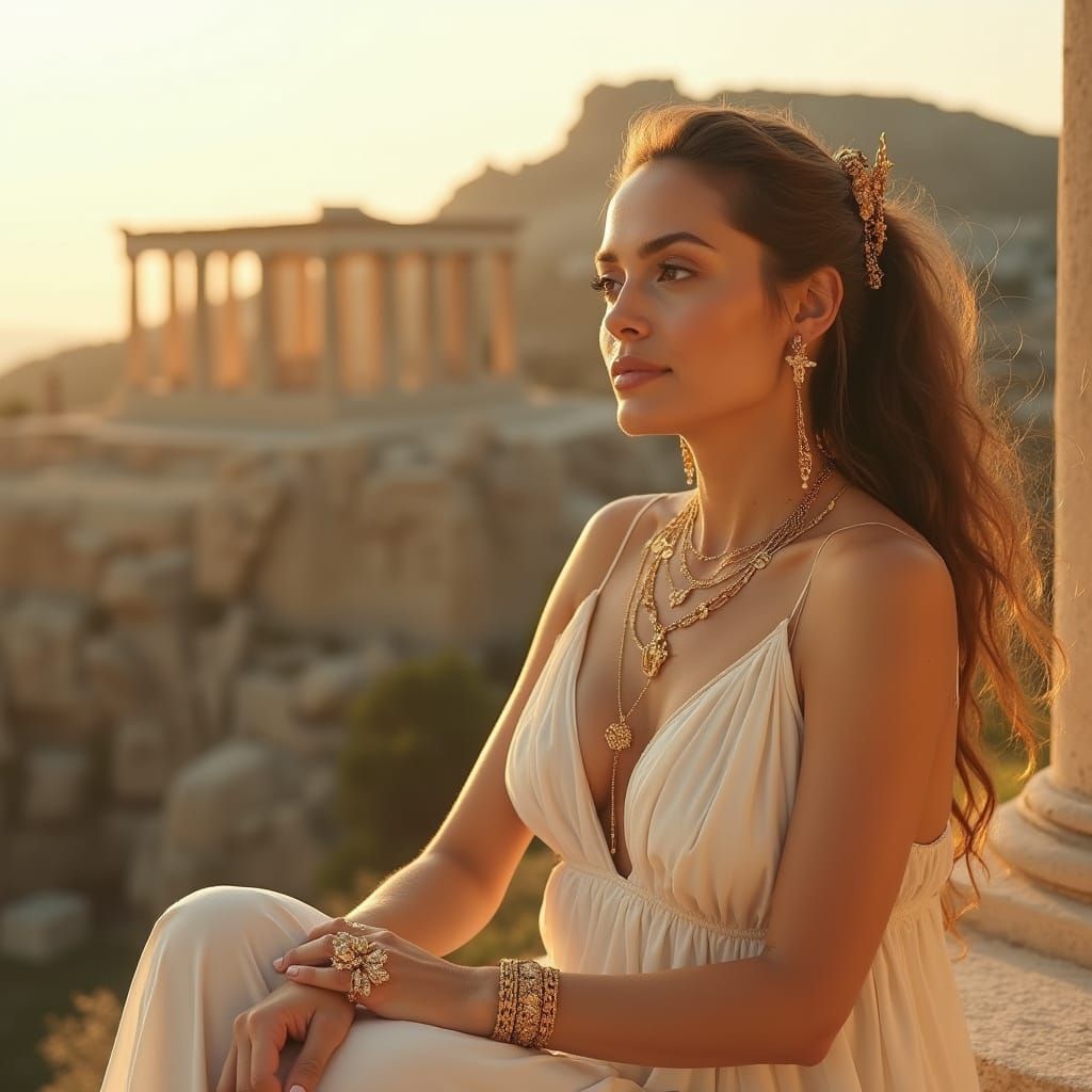 Greek Warrior Woman: Hyperrealistic Gold-Tinted Portrait