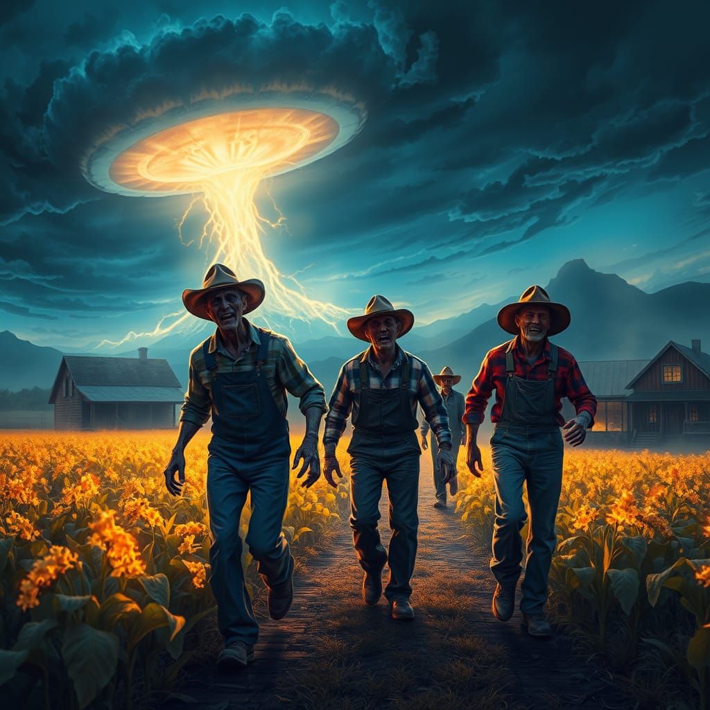 Zombie Farmers Fleeing Alien Energy Field in Matte Painting ...