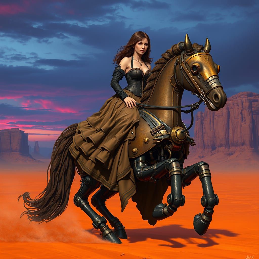 Steampunk Robot Horse Ride Through the Desert