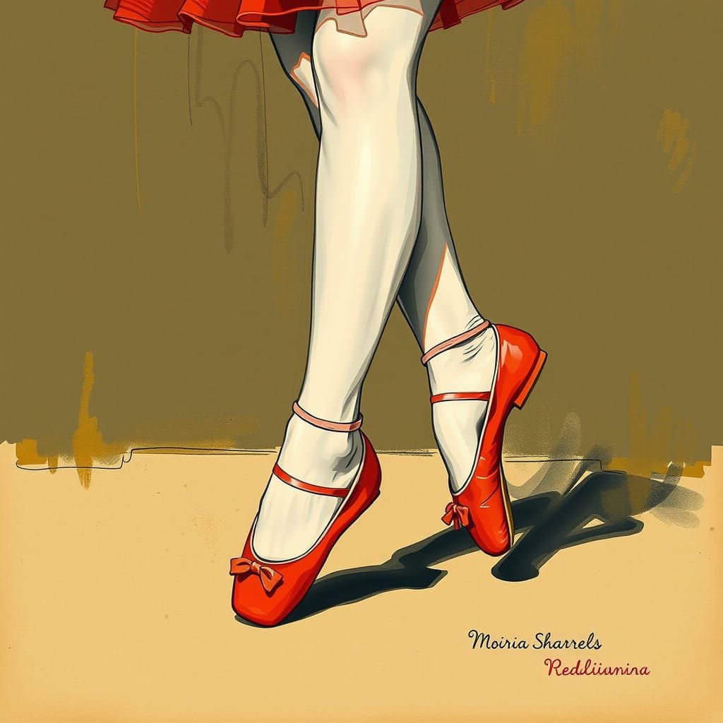 Ballet Ballerina in European Ink Style Red Shoes