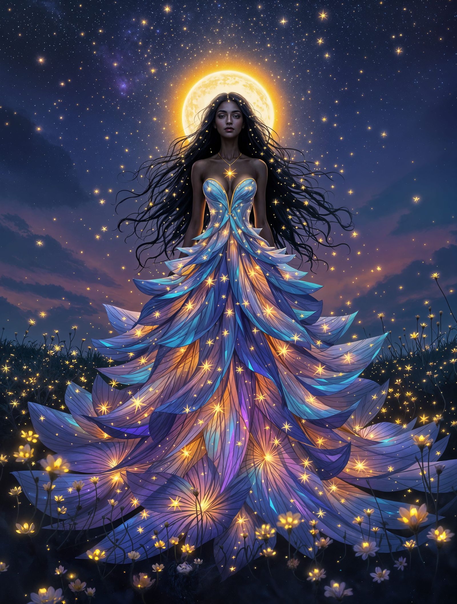 Glowing Goddess in Indigo Twilight