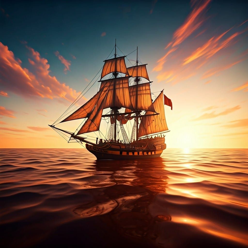 Pirate Ship in Golden Chocolate Sea