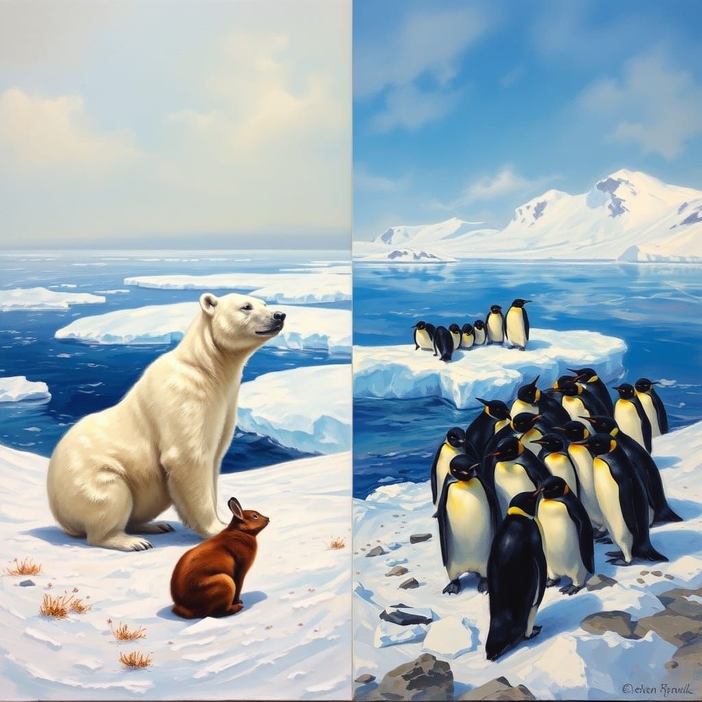 Arctic & Antarctic Wildlife in a Dramatic Oil Painting