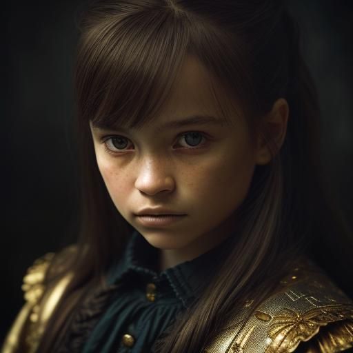Little Girl in Moody Atmosphere, Hyper-Realistic Portrait Ph...