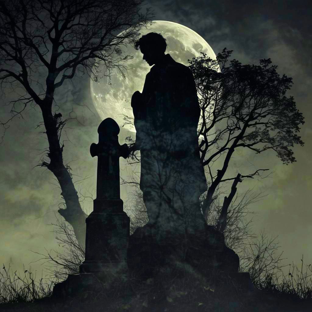 Double Exposure Silhouette: Moonlit Gravestone in Rackham St...