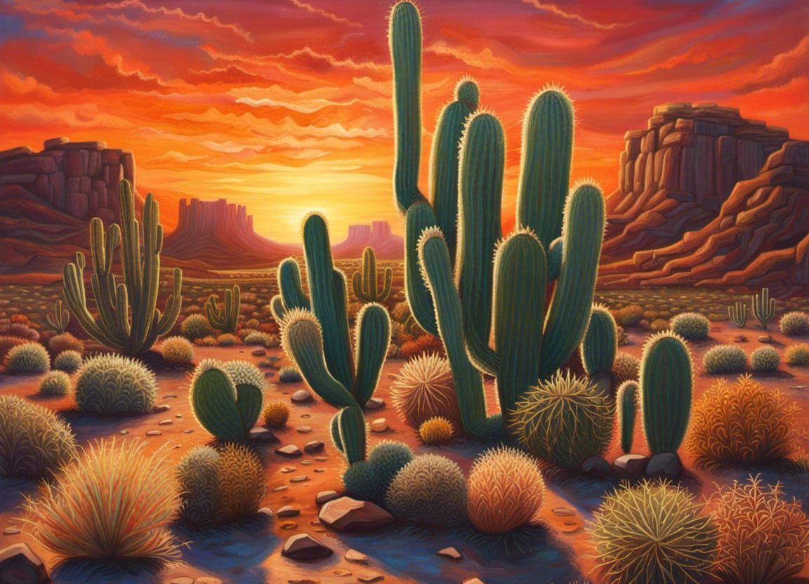 Hyperrealistic Arizona Sunset Painting in Romanticism Style