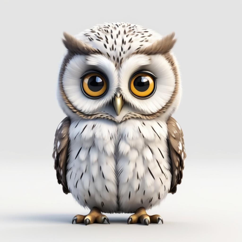 Cute Baby Owl Cartoon on White Background