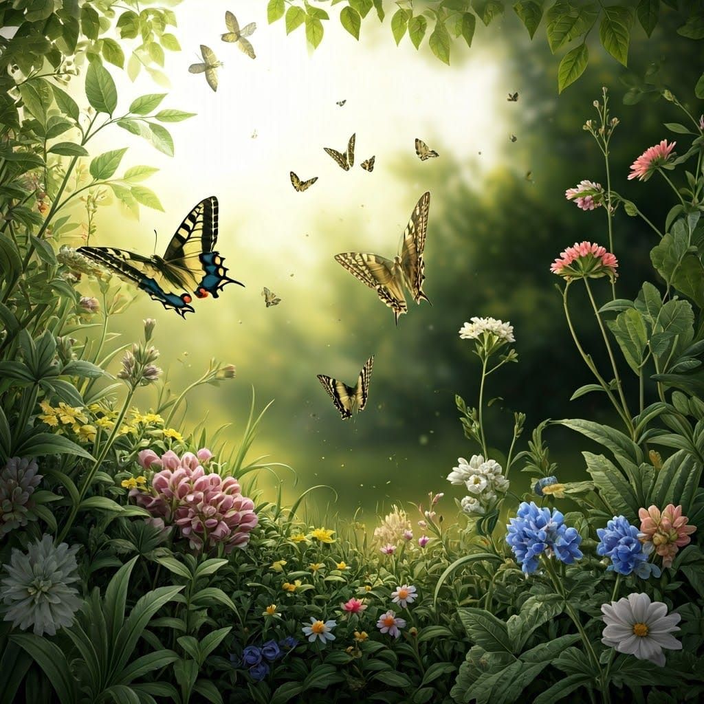 Swallowtail Butterflies in Flight: A Naturalist Painting