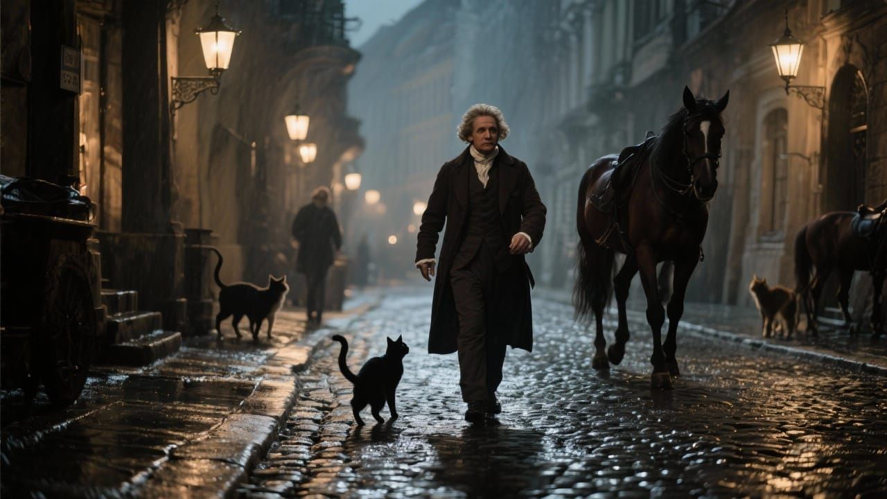 Beethoven in 18th Century Vienna with Cats and Horses