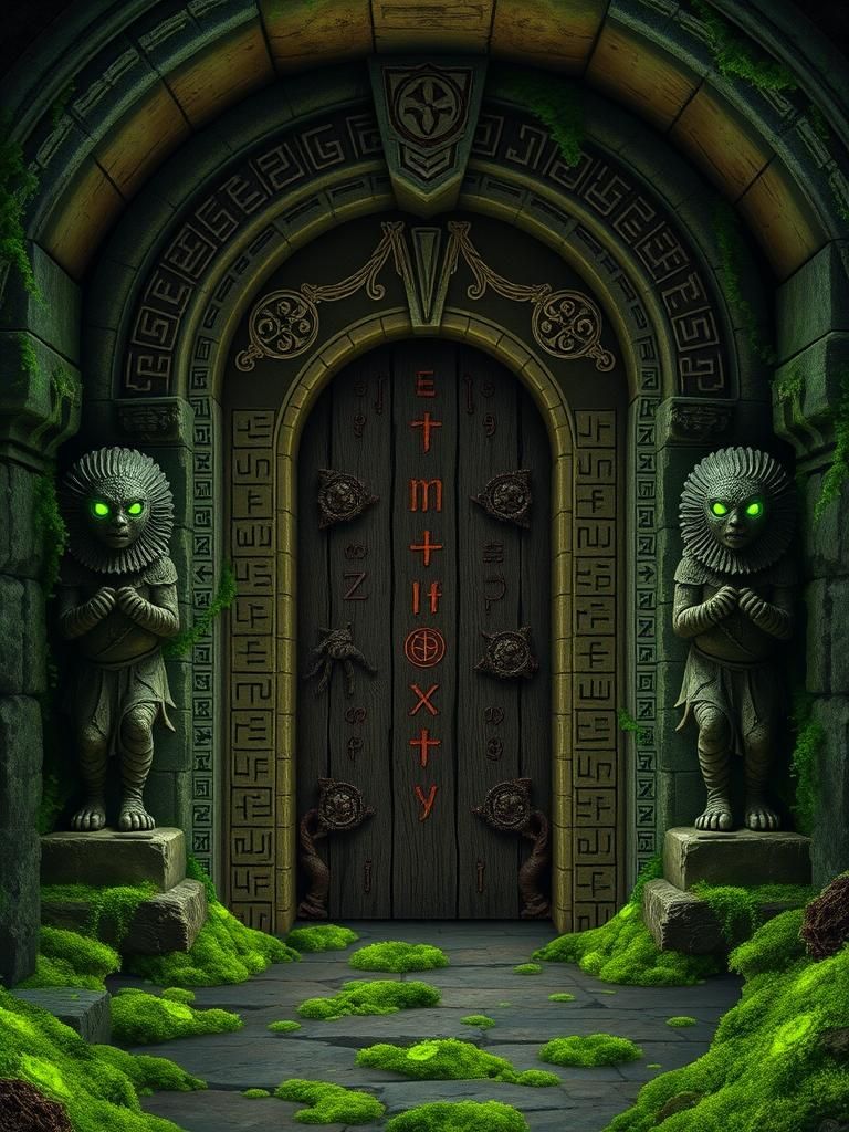 Mystic Runestone Door in Bioluminescent Dungeon