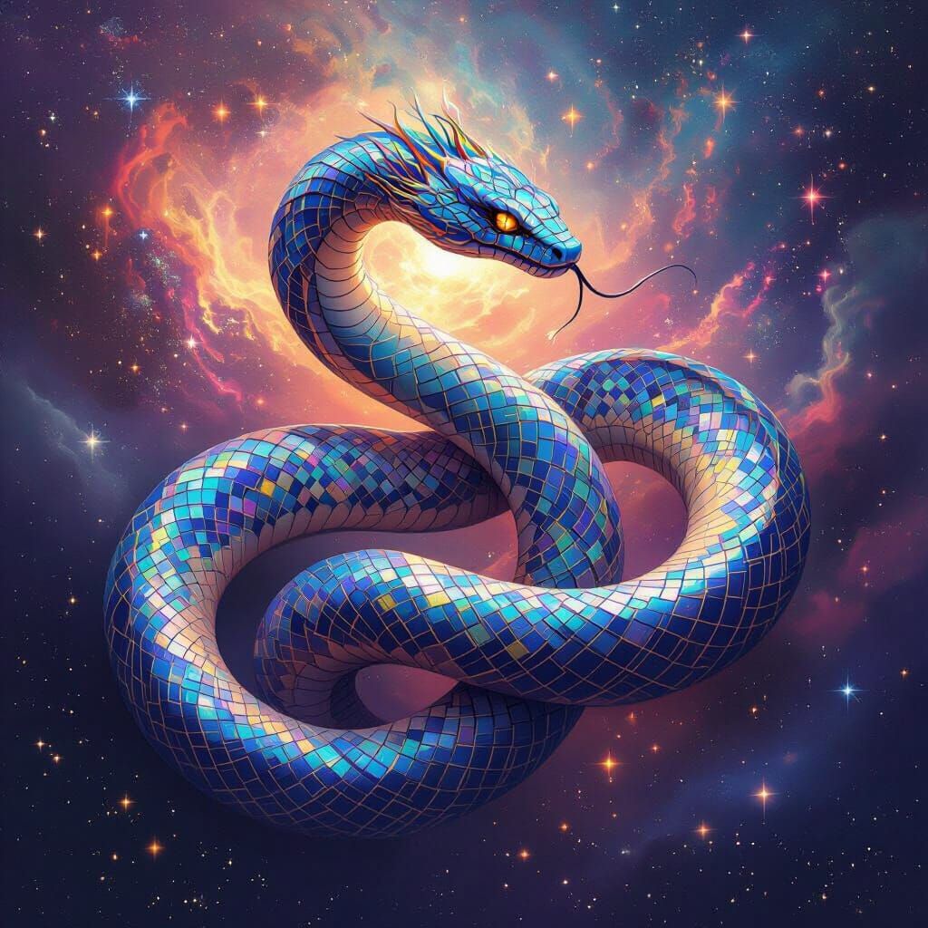 Cosmic Serpent Coiled Around Nebula in Baroque Style