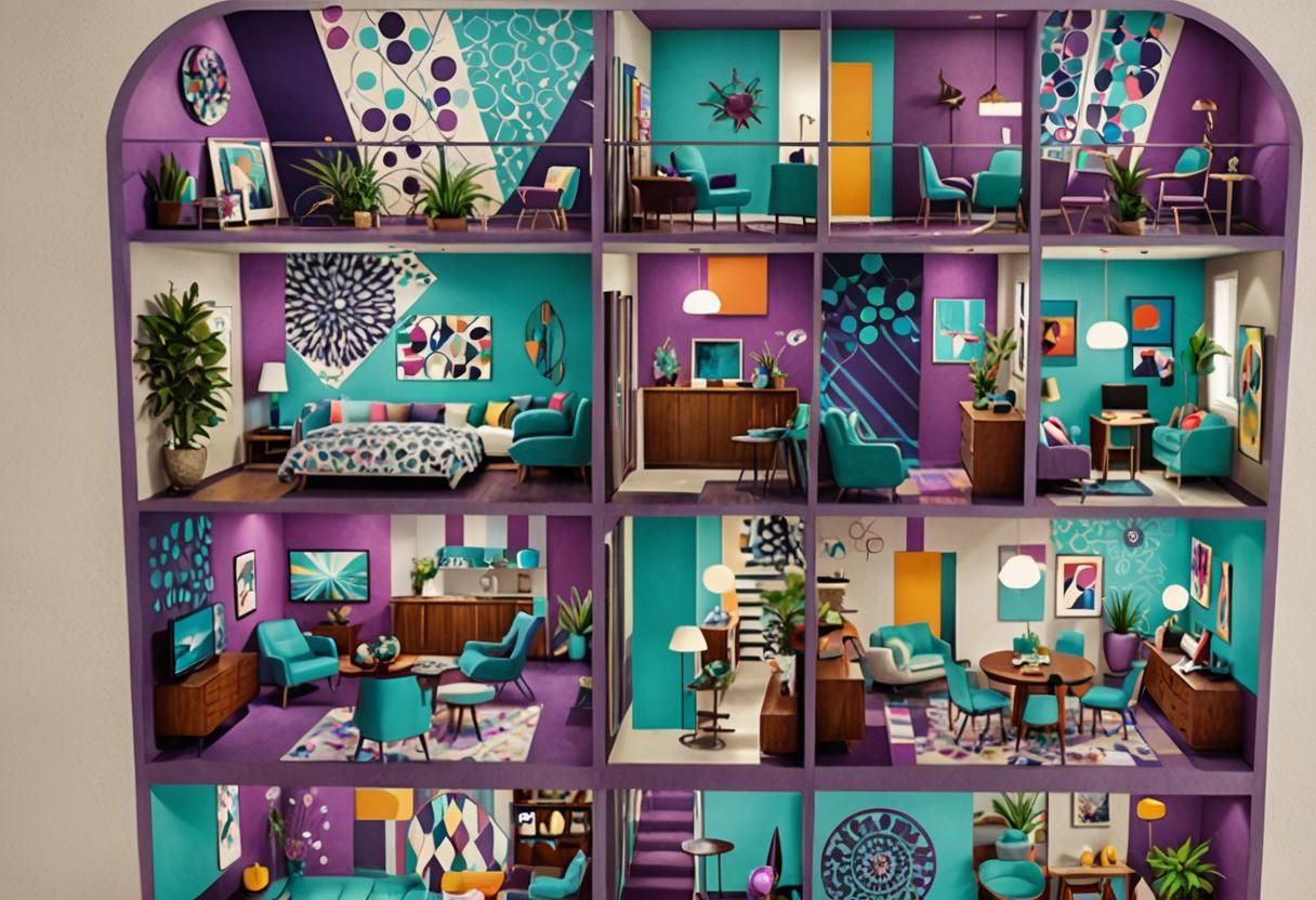 Photorealistic Common Room in Mid-Century Modern Style