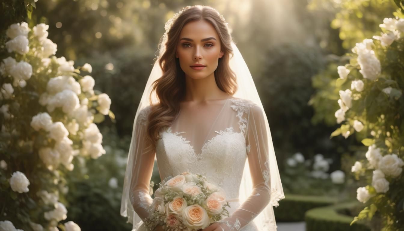 Bride in Sunlit Garden: Romantic Photorealism
