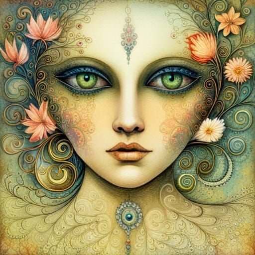 Reflecting Eyes with Flowers and Music