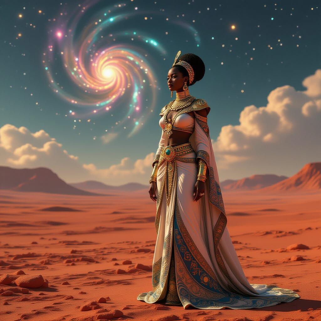 Nilotic Woman on Alien Planet in Afrofuturist Style
