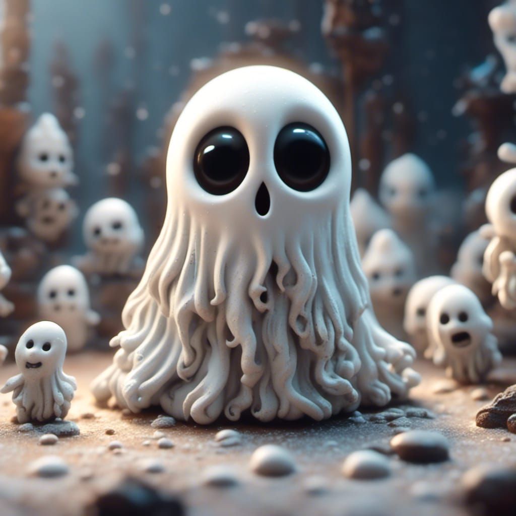 Cute Chibi Ghost Miniature Figure in Fantasy Style