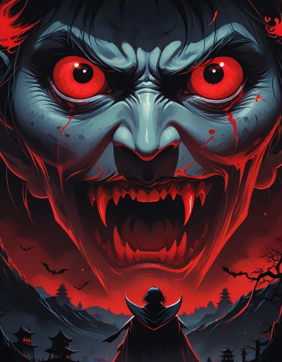 Vampire in Ishii-e Style Japanese Horror Illustration