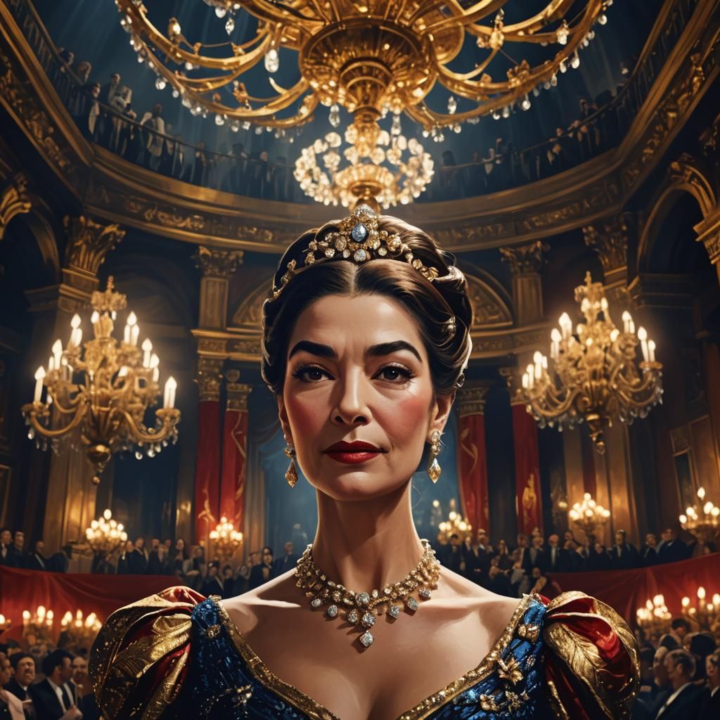 Maria Callas performing live in Milan at the height of her career. professional close-up photography