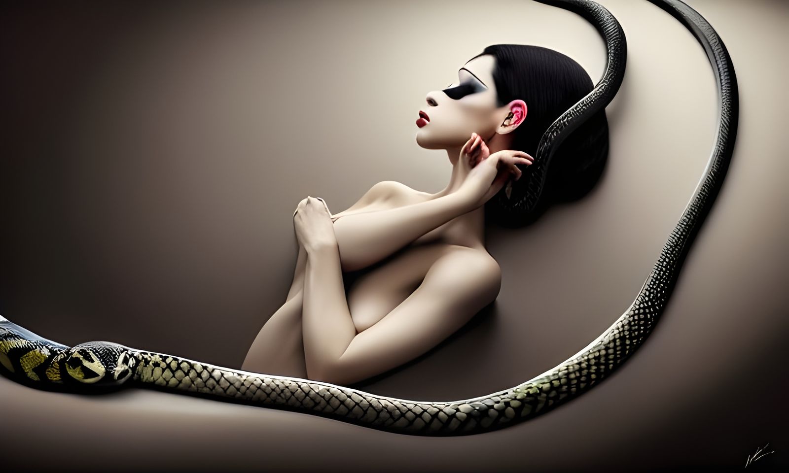 Ominous Snake Woman Portrait in Digital Art Style