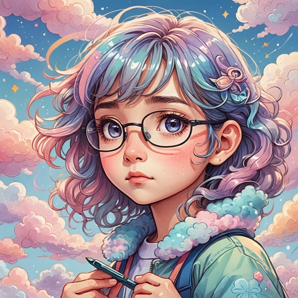 Chibi Fantasy Crayon Cartoon Portrait with Pastel Colors