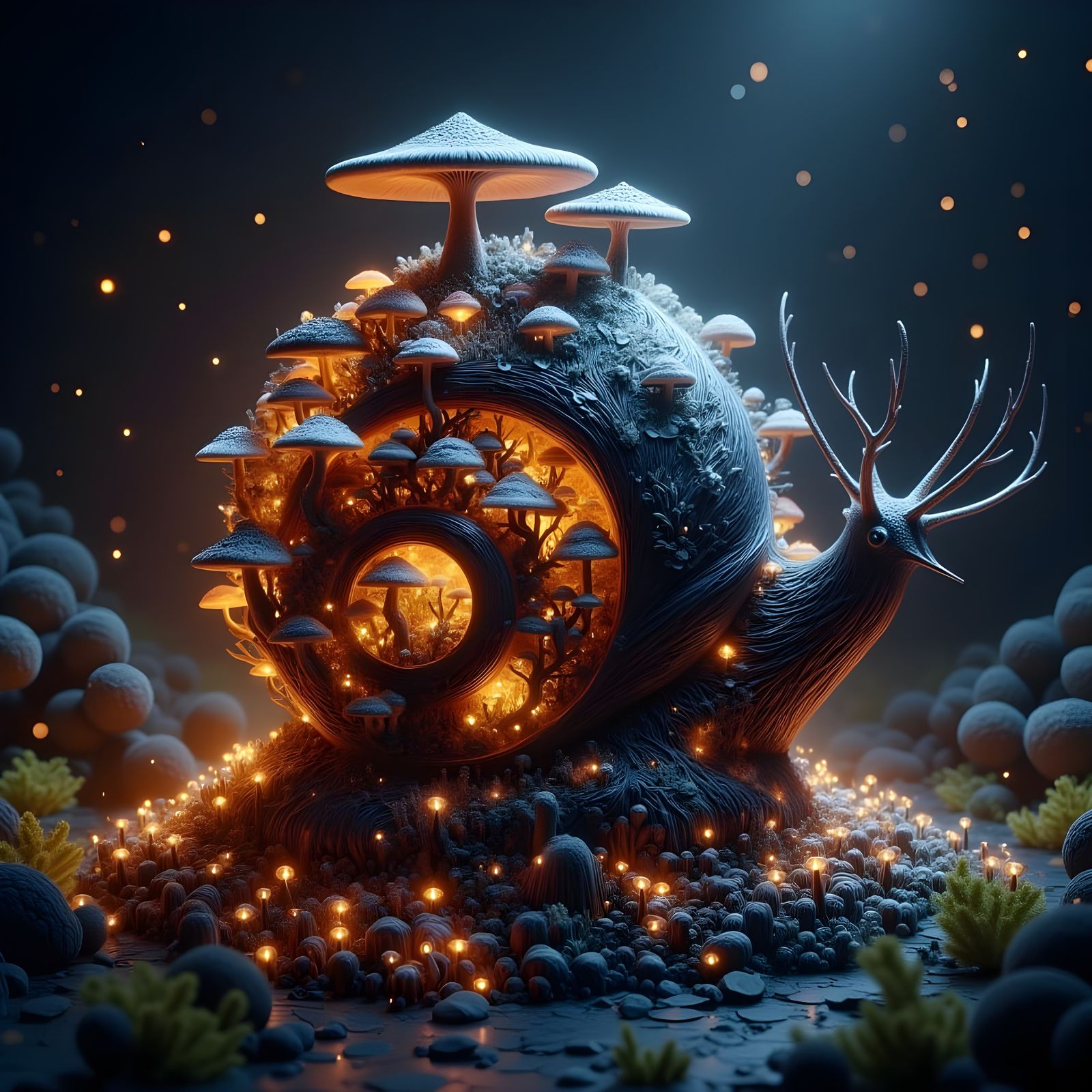 Dark Pop Yin-Yang Snail Village Under Bioluminescent Forest ...