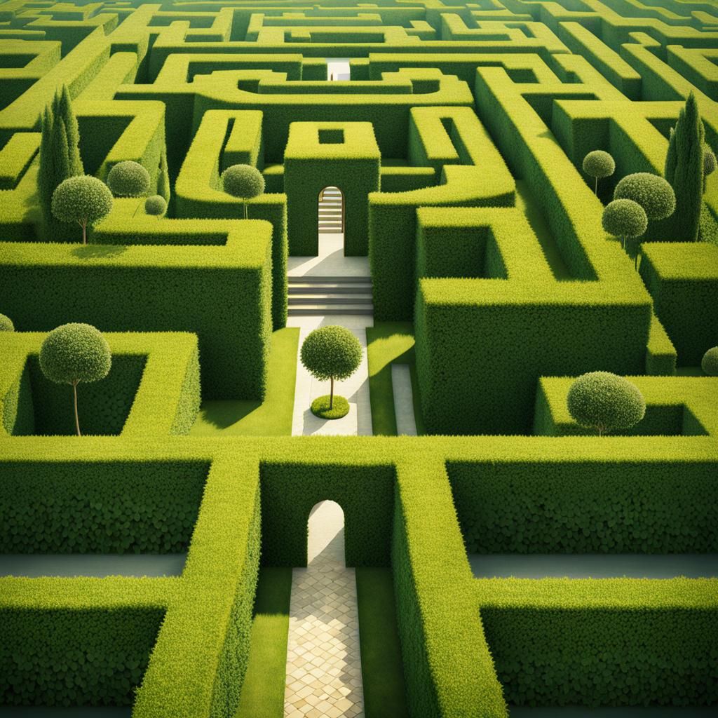 Surreal Garden Maze in Watercolor Style