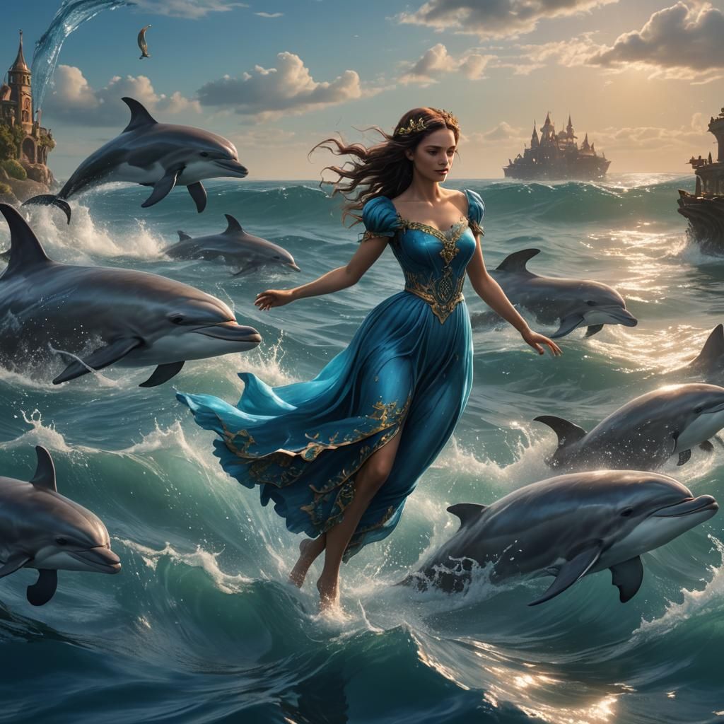 Ocean Fairy with Dolphin in Fantasy Art