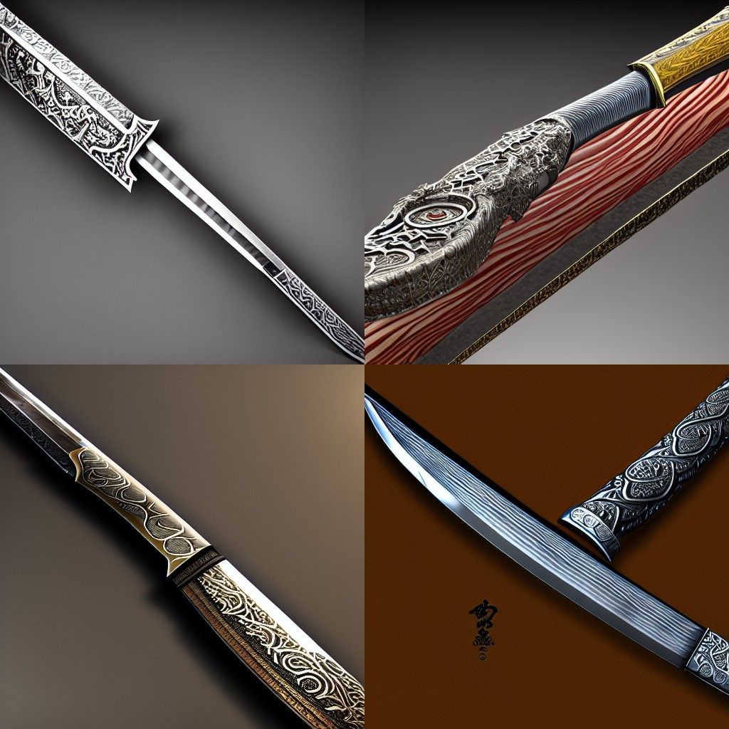 Fire Damascus Steel Katana in Hyperrealism
