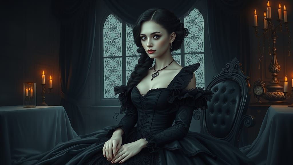 Gothic Woman in Victorian Gown