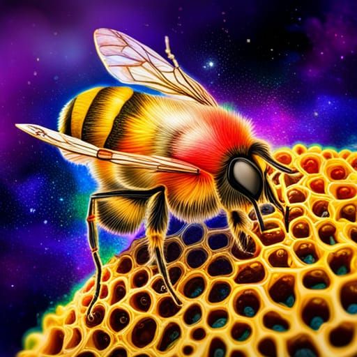 Pretty Bee on Honeycomb in Astral Zentangle Style