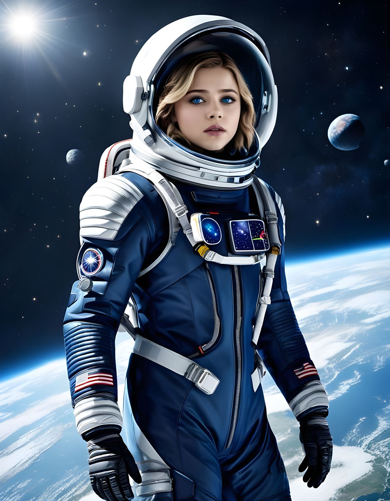 Astronaut Woman in Spacesuit Performing Spacewalk in 8K