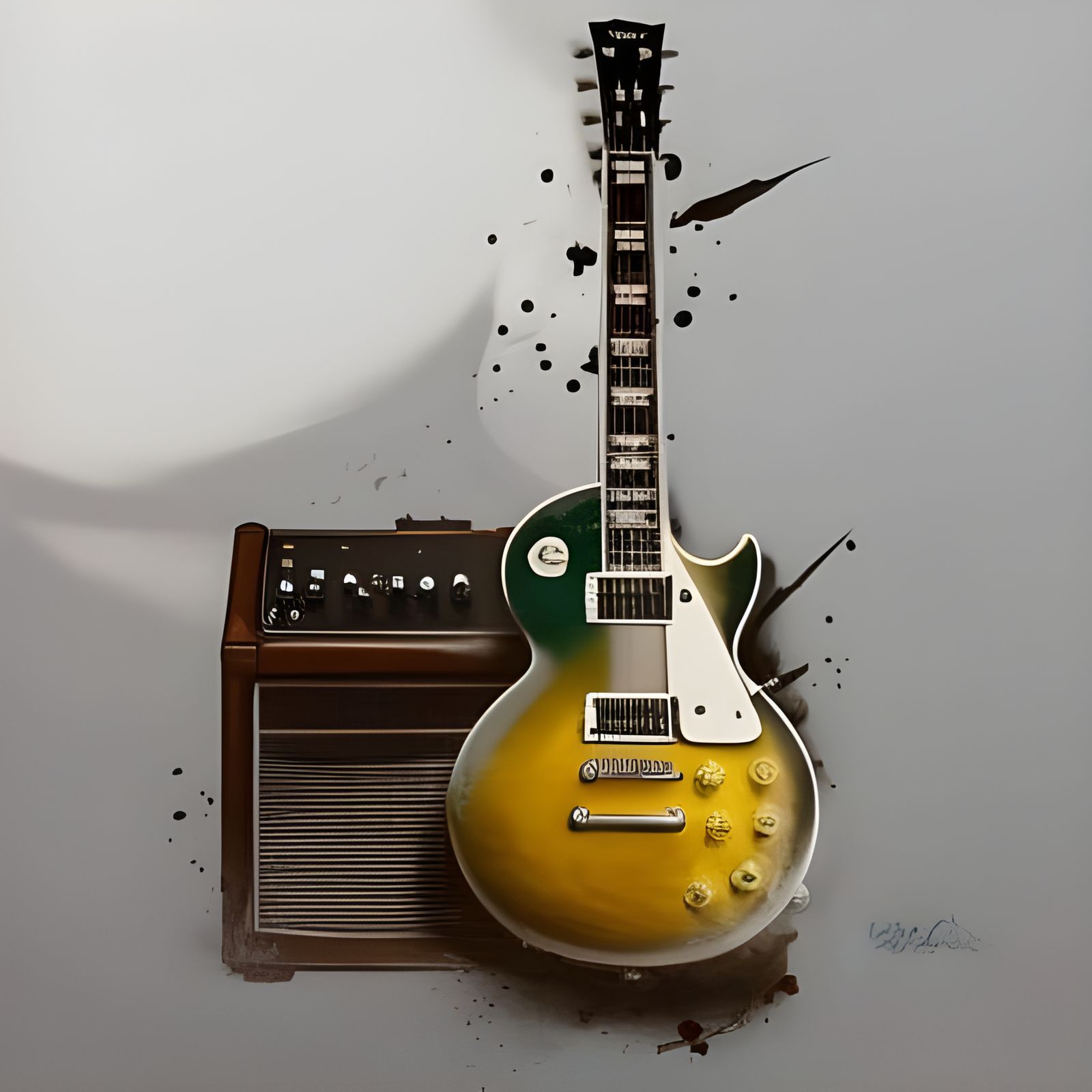 Gibson Les Paul Guitar Leaning on a Gibson Amplifier