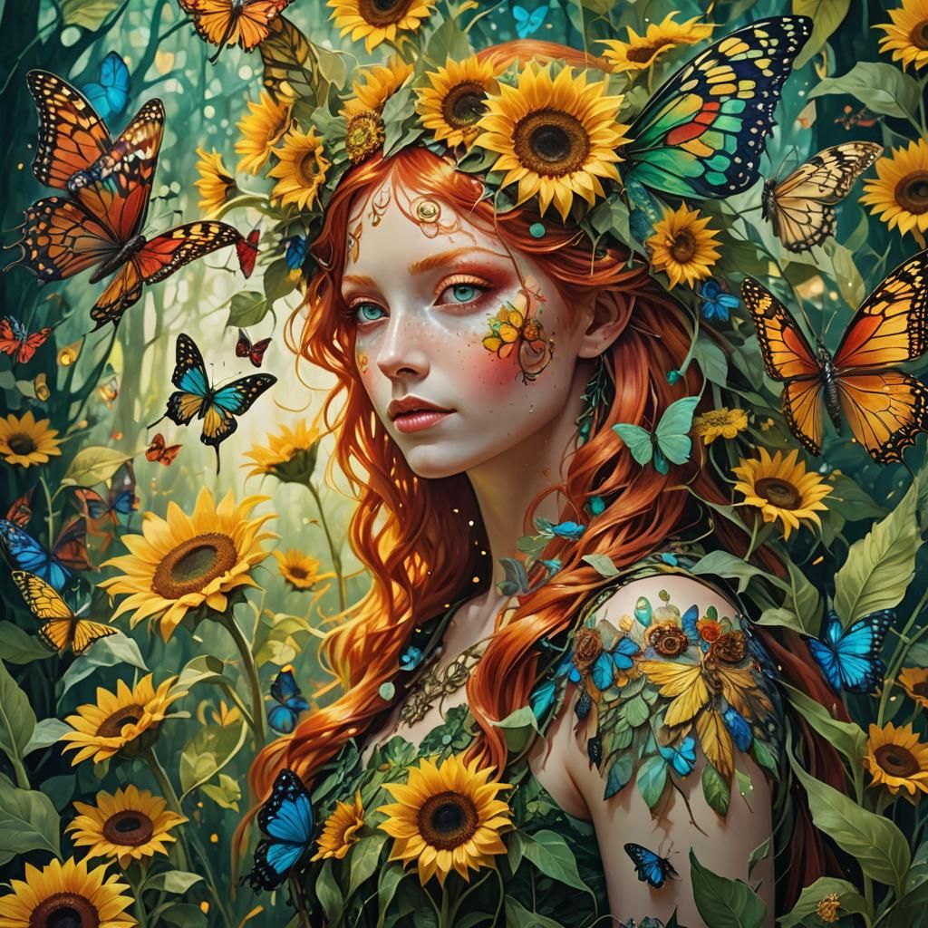 Surreal Flower Fairy in Sunlit Forest