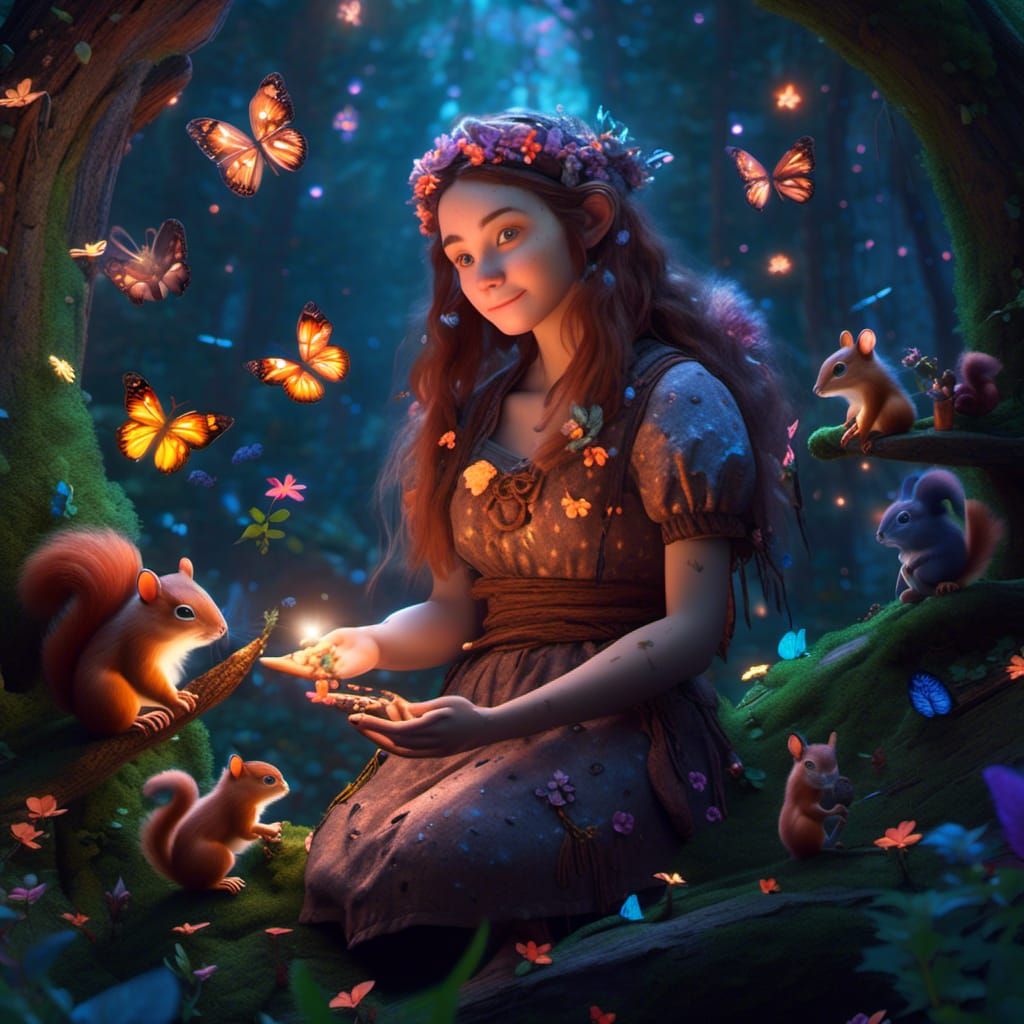 Druid Woman in Fantasy Forest: 3D Digital Art