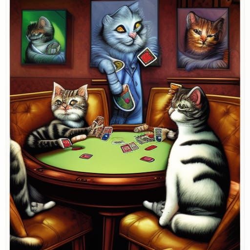 Cats Playing Poker in Comic Book Style