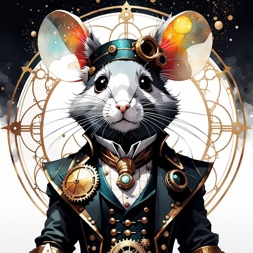 Steampunk Anime Mouse Isekai Character in Watercolour Style