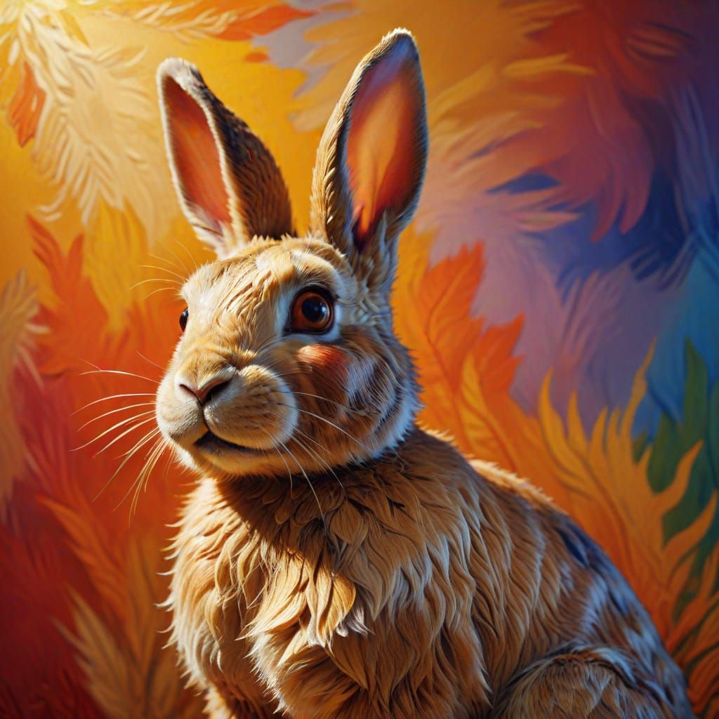 Tired Rabbit in Surreal Dreamscape: Oil Painting