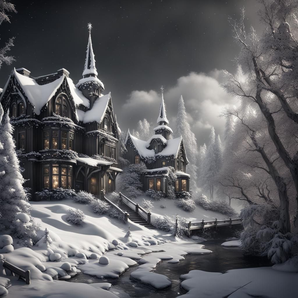 Detailed Black and White Christmas Concept Art