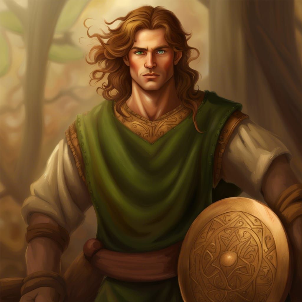 Man with Hoe and Shield in Digital Art