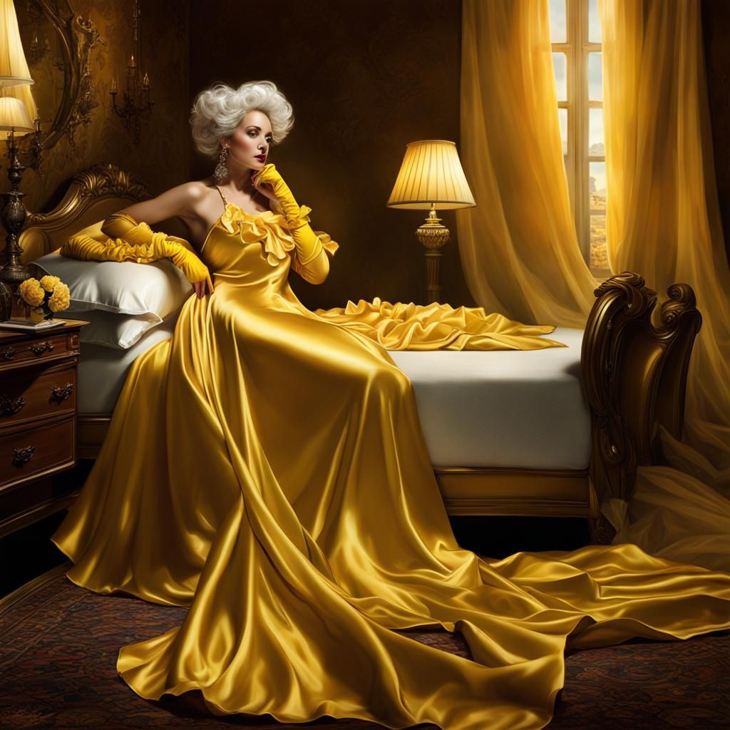 Grimdark Lady in Yellow Satin: Photorealistic Super Realism
