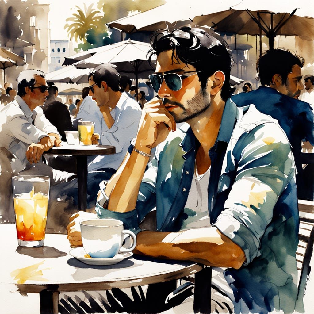 Man in a street cafe