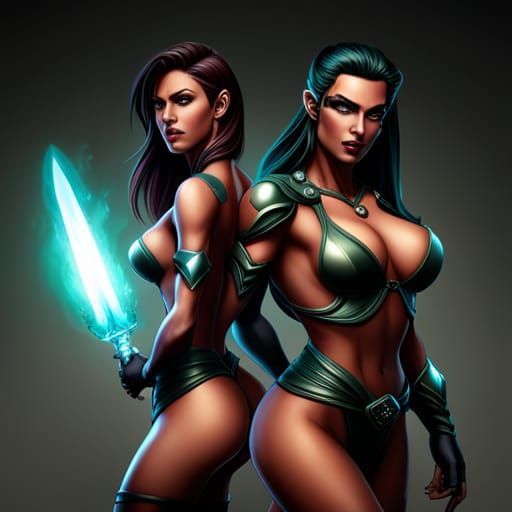 Dark Elf and Human Lovers in Sci-Fi Style