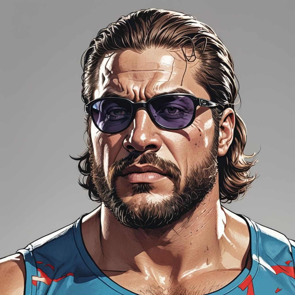 Wrestler Portrait in Comic Book Style